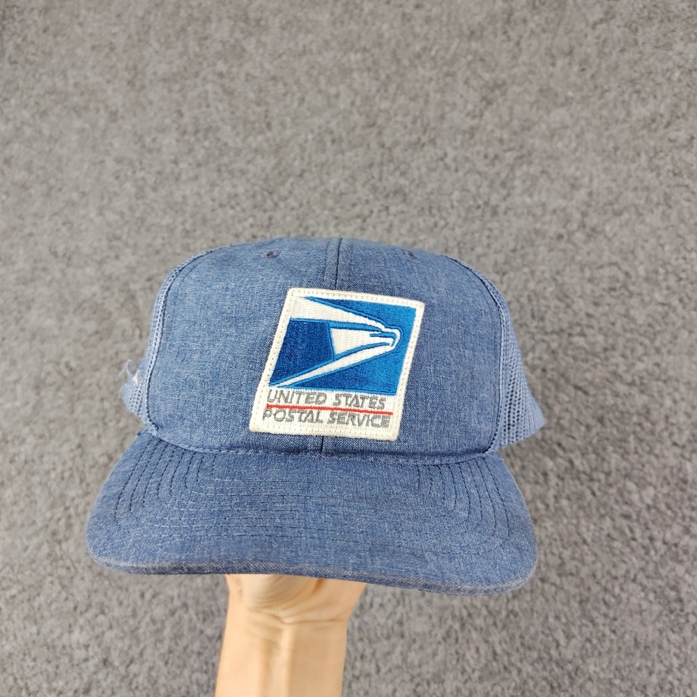 Vintage USPS Trucker Hat Mens Large Snapback Blue Mesh Patch USA Made